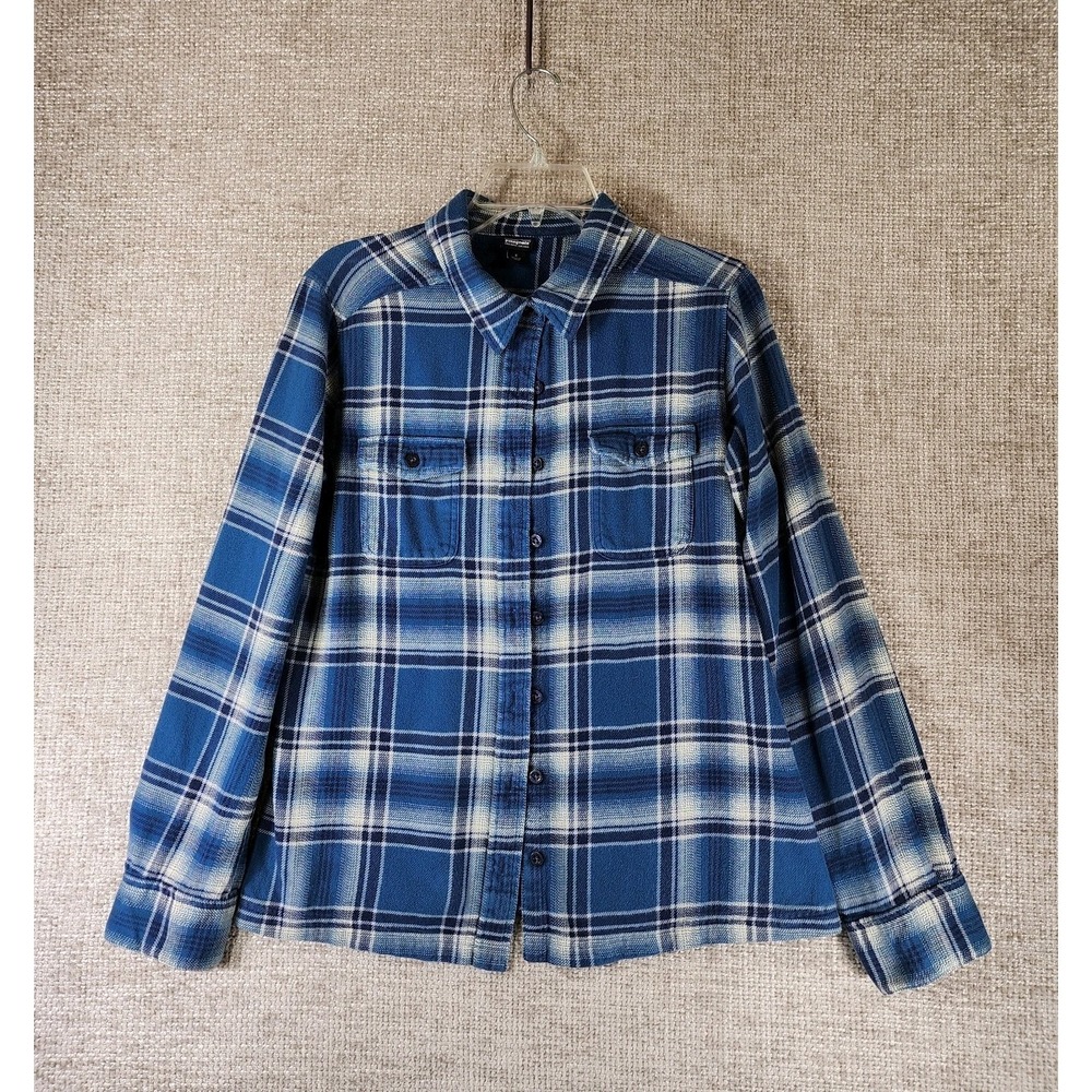 Patagonia‎ Fjord Flannel Shirt Womens 8 Organic Cotton Blue White Plaid Gorpcore